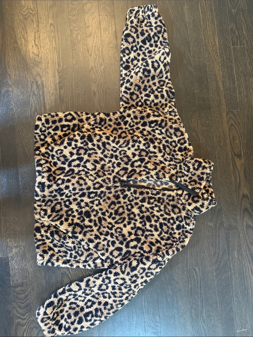 No Boundaries Tan and Black Leopard Sherpa Pullover